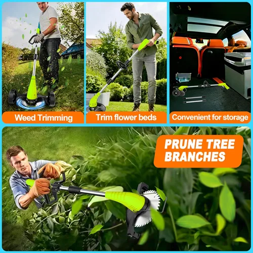 Vista 3 de Aokia Wacker eléctrico sin cable, alimentador de malezas de 12 V alimentado por batería inalámbrico con poste ajustable (65 pulgadas)