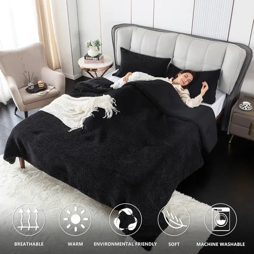 Vista 3 de COTTEBED Juego de edredón reversible de algodón de chenilla, tamaño Queen, edredón de plumón suave y moderno con textura de lujo, ligero para todas