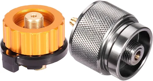 Camping Stove Adapter Propane to Butane Adapter 1 Lb Propane Tank Input EN417 Lindal Valve Output w/Butane Canister Nozzle Input EN417 Lindal Screw