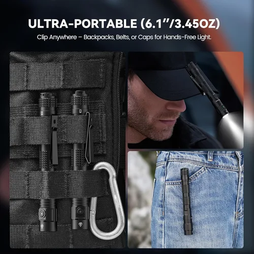 Vista 6 de ML70 - Linterna EDC de 1500 lúmenes recargable, estilo bolígrafo, linterna táctica compacta con 2 AA de doble potencia, IPX7, luz de bolsillo