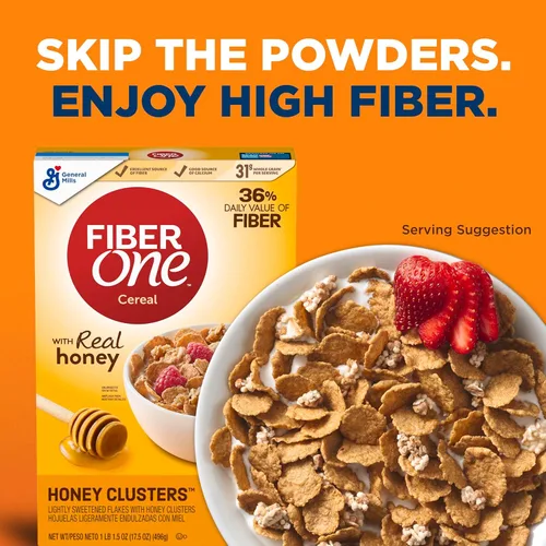 Vista 6 de Fiber One Honey Clusters Cereal de desayuno, cereal de fibra hecho con grano entero, 17.5 onzas