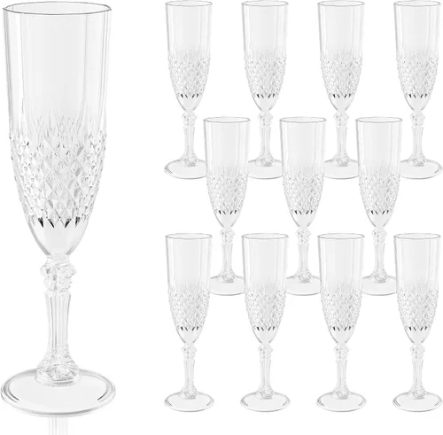 Vista 7 de Copas de champán de plástico, 12 copas de vino de plástico ámbar, inastillables, reutilizables, para bodas, despedidas de soltero, brindis y eventos