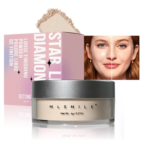 AKARY Polvo fijador translúcido blanco, polvo de acabado brillante, control de aceite para maquillaje de larga duración, polvo suelto ligero