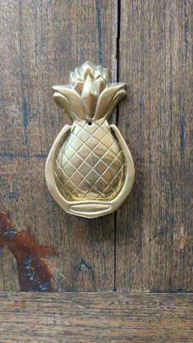 Vista 2 de Aldaba de bronce tropical para puerta delantera, accesorios decorativos para puerta delantera, acento de entrada de metal sólido, decoración costera