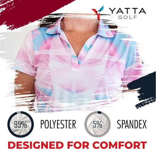 Vista 5 de YATTA GOLF Polo de golf para mujer, resistente a las arrugas, absorbe la humedad y cuello en V para mujer