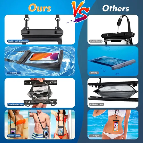 Vista 3 de Paquete de 3 bolsas flotantes grandes impermeables para teléfono [sellos dobles], funda seca para teléfono celular para iPhone Galaxy Google