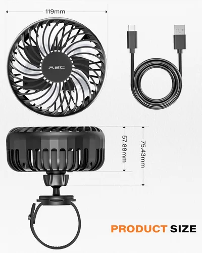 Vista 7 de A2C Ventilador de gimnasio recargable para bicicleta Peloton y bicicleta estática - Ventilador portátil de 4000 mAh con correa ajustable, 3