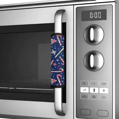 Vista 4 de Candy - Juego de 4 fundas para manija de puerta de refrigerador, decoración navideña, para cocina, mantiene tu nevera, microondas, horno