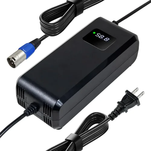 Vista 11 de YZPOWER Cargador de 58.8V 2A Conector XLR de 3 pines para baterías de litio de 52 V, adaptador de corriente con pantalla HD de voltaje de carga