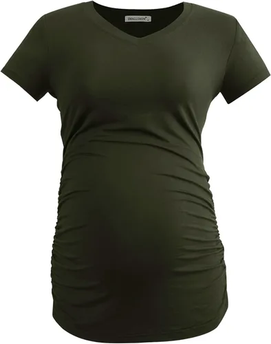 Vista 3 de Smallshow Ropa de maternidad con cuello en V para mujer, camiseta de embarazo fruncida lateral