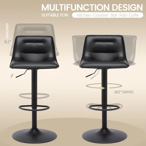 Vista 5 de Brage Living Taburete de bar ajustable, moderno taburete de bar giratorio de piel sintética con respaldo, silla de bar curvada sin brazos