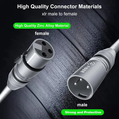 Vista 4 de FIBBR Cables XLR 1M/3 pies, cable de micrófono trenzado de nylon XLR macho a hembra de alta resistencia, cable de micrófono balanceado compatible