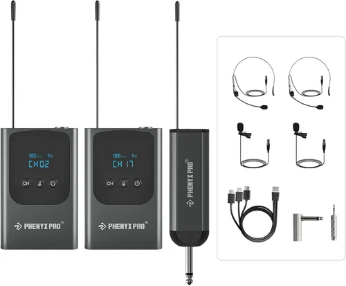 Vista 2 de Phenyx Pro Sistema de micrófono inalámbrico digital dual PDP-2-2B Bunble con micrófono de mano PWH-P-900