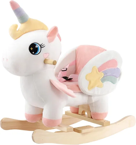 FUNLIO Caballo mecedor de unicornio para bebé, caballo mecedor de unicornio de hadas arco iris para niños pequeños de 6 meses a 3 años, balancín de