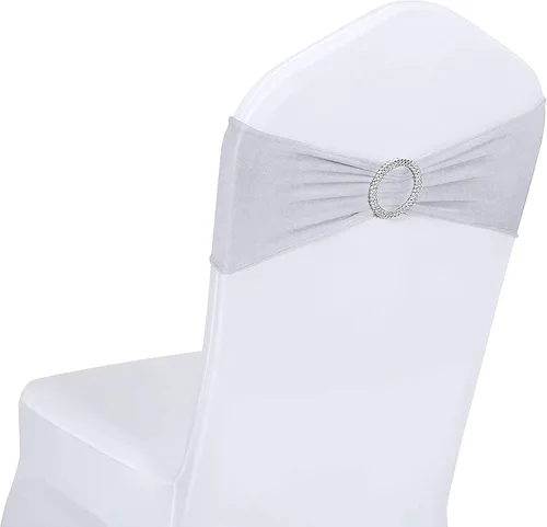 Vista 13 de Obstal 50 cintas elásticas de elastano para sillas de recepción de boda, bandas elásticas universales para sillas con hebilla deslizante