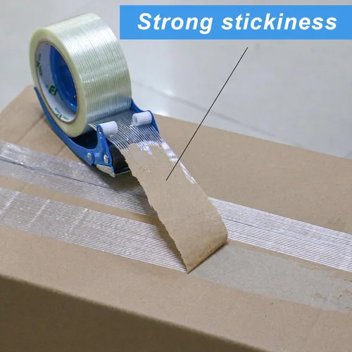 Vista 5 de BOMEI PACK Cinta de Embalar de 2 Pulgadas con Dispensador, Cinta de Embalaje Reforzada de Monofibra de Vidrio con Hilo para Envío, 3 Rollos x 5.5