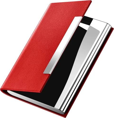 Vista 9 de Padike Tarjetero para tarjetas de visita, estuche profesional de piel sintética y acero inoxidable para múltiples tarjetas, tarjetero para tarjetas