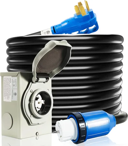 Cable generador de 50 amperios y caja de entrada de alimentación, cables de generador de 15 pies de 50 amperios, cable de alimentación de generador