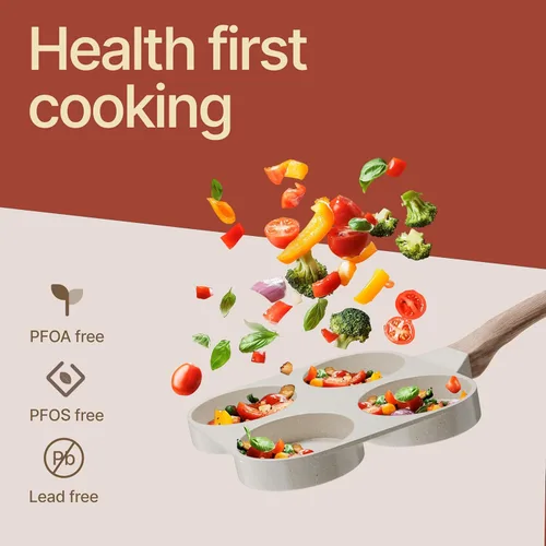 Vista 6 de Sartén antiadherente para freír huevos de 4 tazas con acabado de mármol blanco y granito, sartén para panqueques, libre de PFOS y PFOA, aluminio