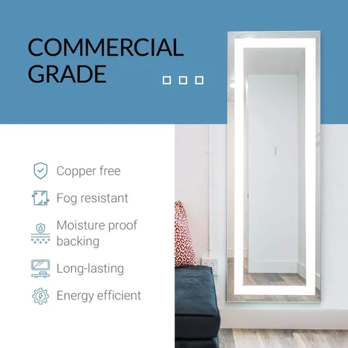 Vista 7 de Mirrors & Marble Espejo de pared LED grande Espejo rectangular iluminado frontal para baño, dormitorio o ducha, antivaho y montado en la pared