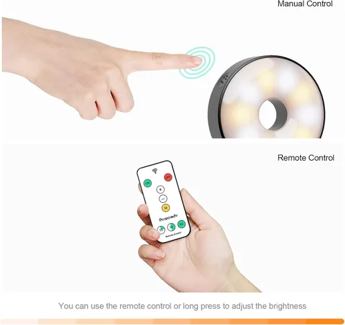 Vista 5 de Proscredy Luces de disco recargables con control remoto, luces debajo del gabinete, luces LED de disco recargables que funcionan con pilas, luces