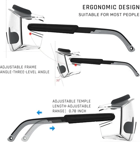 Vista 5 de Gafas de seguridad antivaho Gafas de seguridad sobre gafas protectoras con lentes antiarañazos ajustables