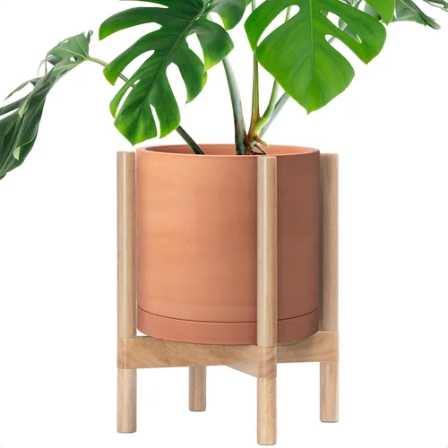 Vista 69 de D'vine Dev Maceta de cerámica con soporte de ébano – Maceta redonda moderna de 8 pulgadas con soporte para maceta de madera, color negro, 55-B-M-2