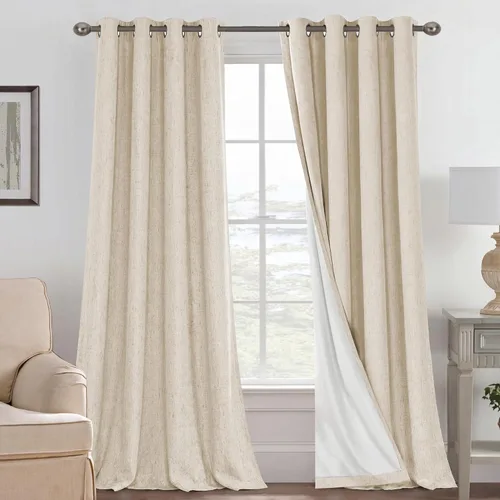 Vista 148 de H.VERSAILTEX Cortinas 100% opacas con aislamiento térmico, texturizadas, de lino, con bloqueo completo de calor y luz, para sala de estar y Negro