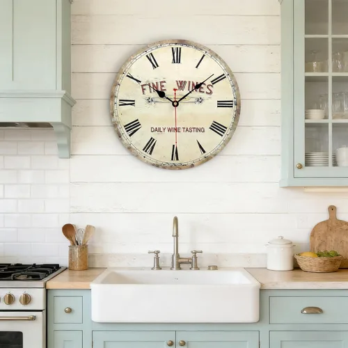 Vista 6 de Reloj de pared silencioso redondo sin tictac reloj de pared de cuarzo rústico rústico vintage de 14 pulgadas, funciona con pilas, fácil de leer