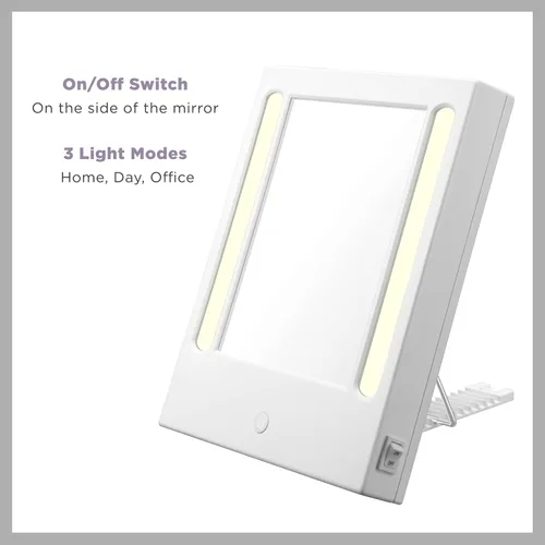 Vista 2 de Conair Espejo de maquillaje iluminado con aumento de punto 5X, espejo de tocador LED, espejo de aumento 1X/5X, espejo de mesa, con cable en blanco