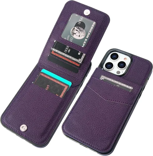 Vista 9 de KIHUWEY Compatible con iPhone 14 Pro Max Funda Cartera Plegable con Soporte para Tarjeta de Crédito, Cierre Magnético de Cuero Premium, Función