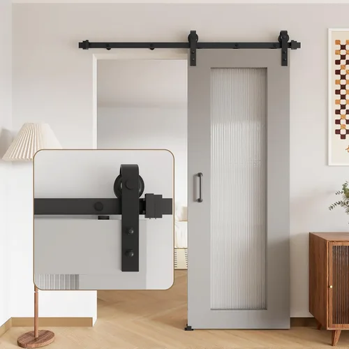 DonYoung Kit de herrajes para puerta corrediza de granero de 6 pies, riel modular de fijación de tornillo mejorado, kit de riel de puerta de granero