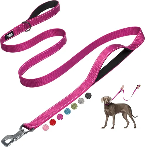 Vista 19 de Fida Correa resistente de 4 pies para perro con 2 cómodas asas acolchadas, asa de tráfico y gancho avanzado de fácil presión, correa reflectante