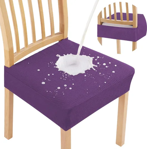 Vista 19 de Smiry Juego de 4 fundas de asiento impermeables para sillas de comedor, tela jacquard elástica, extraíble y lavable, fundas protectoras de asiento