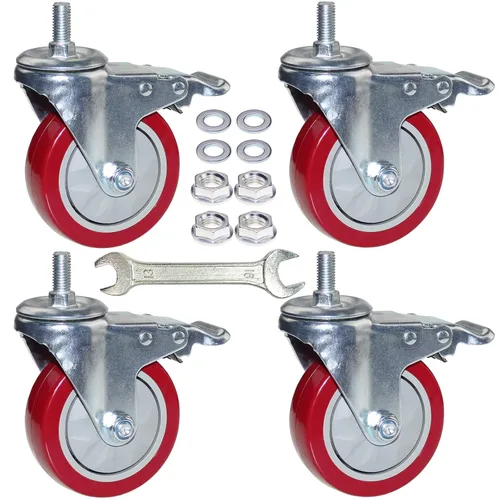 Vista 11 de DICASAL Ruedas de vástago resistente de 3 pulgadas Ruedas de rosca giratorias de 360 grados con tamaño métrico M12-1.75 Tornillo de doble bloqueo