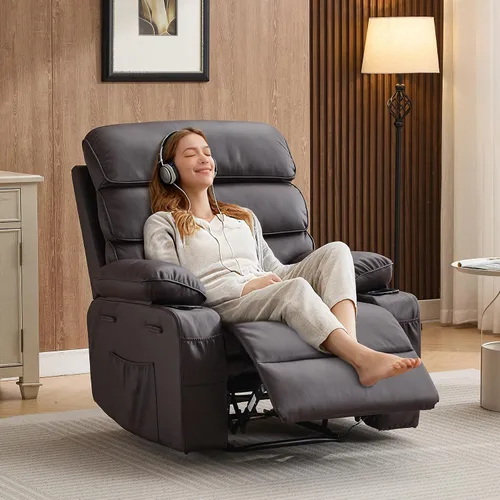 Vista 11 de Garvee Silla reclinable giratoria de 360° con bolsillos laterales, tela de Verde- lino