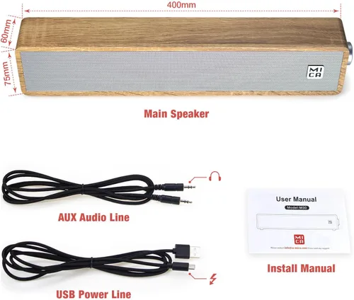 Vista 8 de [Usado] MICA - Altavoces para computadora, barra de sonido inalámbrica Bluetooth 5.0, mini barra de sonido en ángulo de madera, altavoces de PC Negro