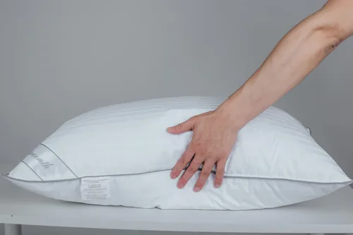 Vista 4 de Eastwarmth Almohada de plumas de ganso, 100% algodón, almohada de cama a rayas, color blanco, estándar (paquete de 2)