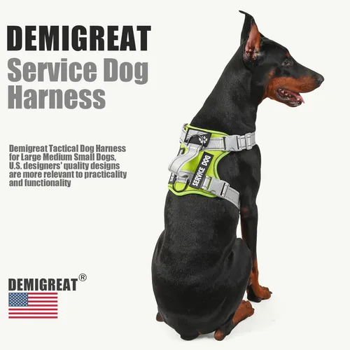 Vista 18 de Demigreat Arnés de perro de servicio, arnés reflectante para perro con 5 parches, arnés Oxford suave ajustable para mascotas, malla de capa