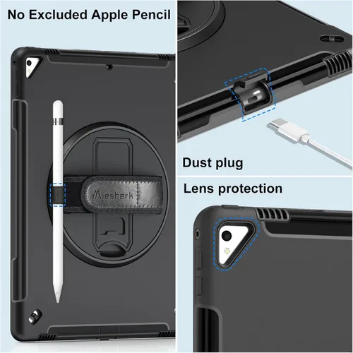 Vista 4 de Miesherk Funda para iPad Pro 12.9 de 2ª generación 2017 y 2015 de 1ª generación, resistente a prueba de golpes, funda protectora con soporte Negro