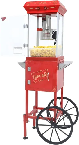 Máquina de palomitas de maíz con ruedas de carrito – Máquina de palomitas de maíz con hervidor de acero inoxidable de 8 onzas, máquina para hacer