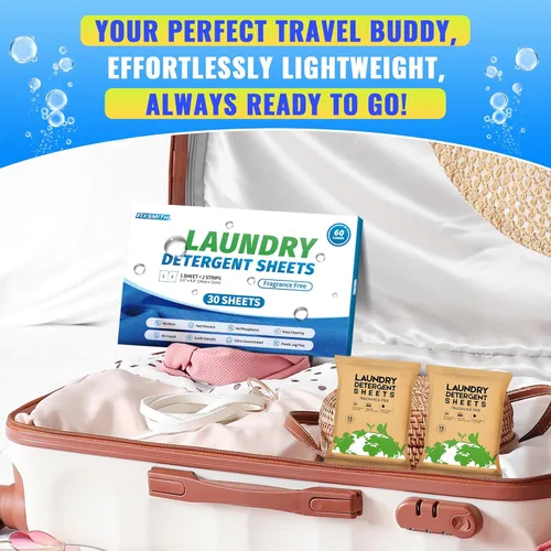 Vista 3 de FIXSMITH Hojas de detergente para ropa – 60 cargas (30 hojas) sin fragancia, hipoalergénicas, sin perfume, ecológicas, tiras de detergente