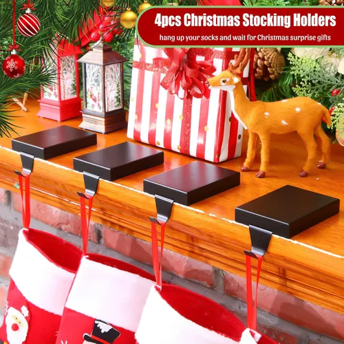 Vista 4 de Soportes de calcetines de Navidad de Zonon para repisa, ganchos de hierro resistentes para calcetines, mantel con almohadilla protectora