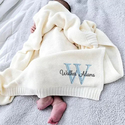 Vista 14 de Manta de punto personalizada y bordada de lujo con nombre de bebé, manta de algodón personalizada y monogramada para la guardería, regalos para bebé