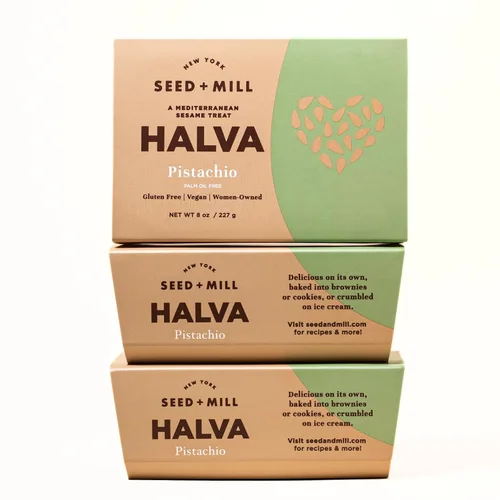 Seed + Mill - Halva - Pistacho - Vegano, Kosher, sin gluten - Disfruta de este dulce suave y dulce hecho de pasta de sésamo y pistachos - Ideal para