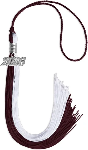 Vista 290 de Endea Graduation Borla de doble color con gota de fecha plateada (negro/oro antiguo, 2025)