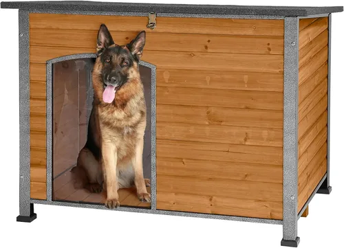 Vista 7 de Casa para perros de tamaño pequeño a grande, refugio para cachorros para interiores y exteriores, con suelo elevado, perrera duradera e impermeable
