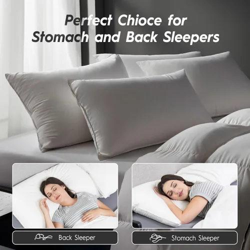 Vista 5 de Globon Almohada de plumón ultra suave tamaño estándar, almohada de cama rellena de plumón prémium para dormir, 100% algodón, 500 hilos, 700 potencia