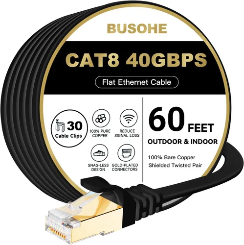 Vista 20 de BUSOHE Cable Ethernet Cat 8 de 1 pie, paquete de 2 unidades, 40 Gbps 2000 MHz Cat8 cable de conexión de red de Internet plano de alta velocidad