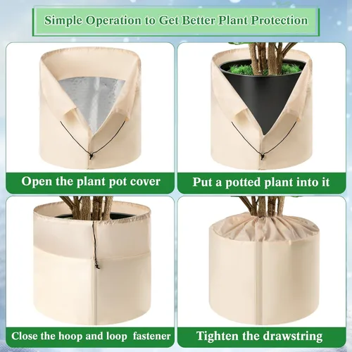 Vista 6 de 2 fundas para macetas para invierno, cubiertas aisladas para plantas en macetas, protección contra la congelación con cordón y cierre de , bolsa